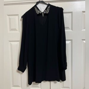 BCBG Maxazria Elegant Black Embellished Women's Dress with Open Long Sleeves